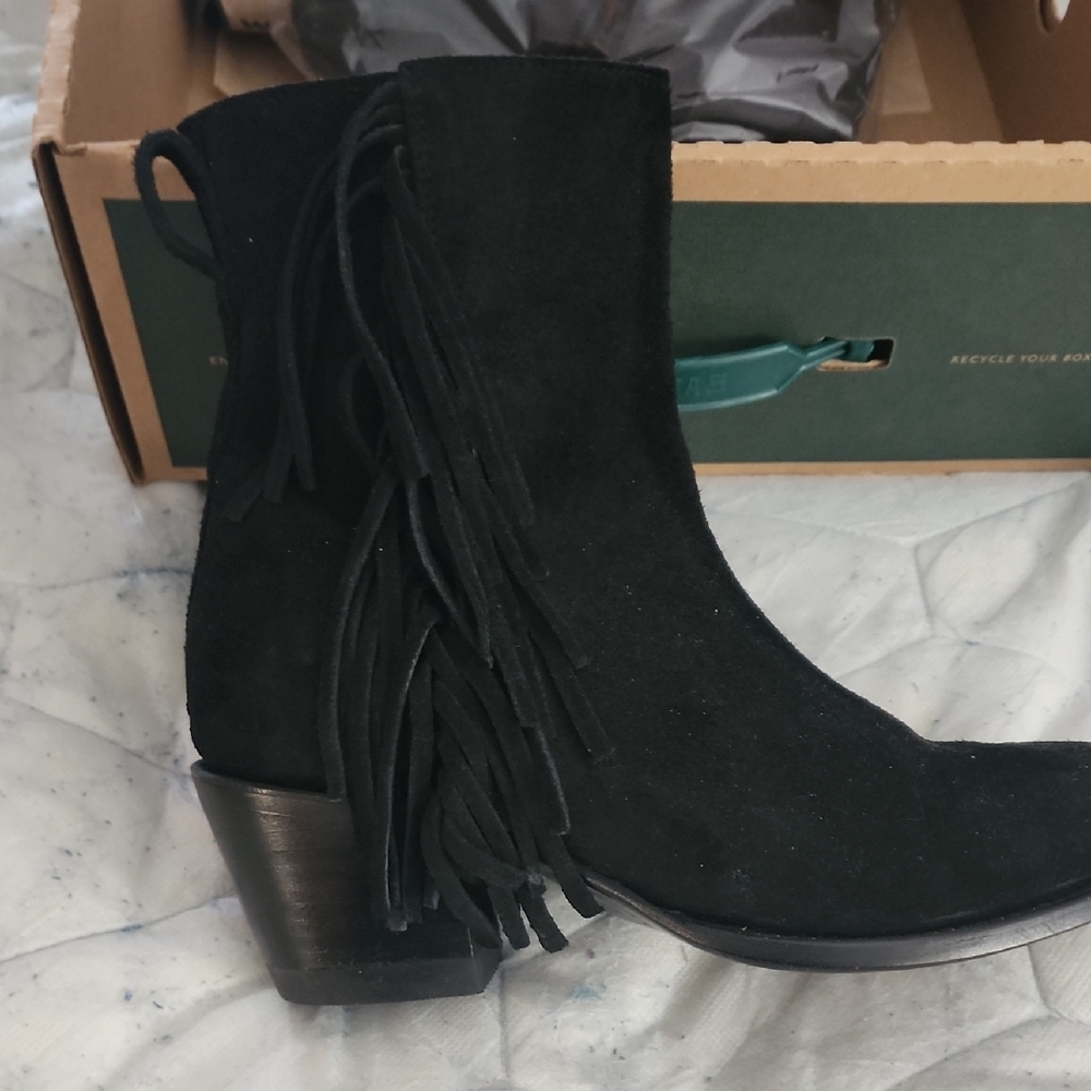 Tecovas Black Ankle Boots with Fringe Detail